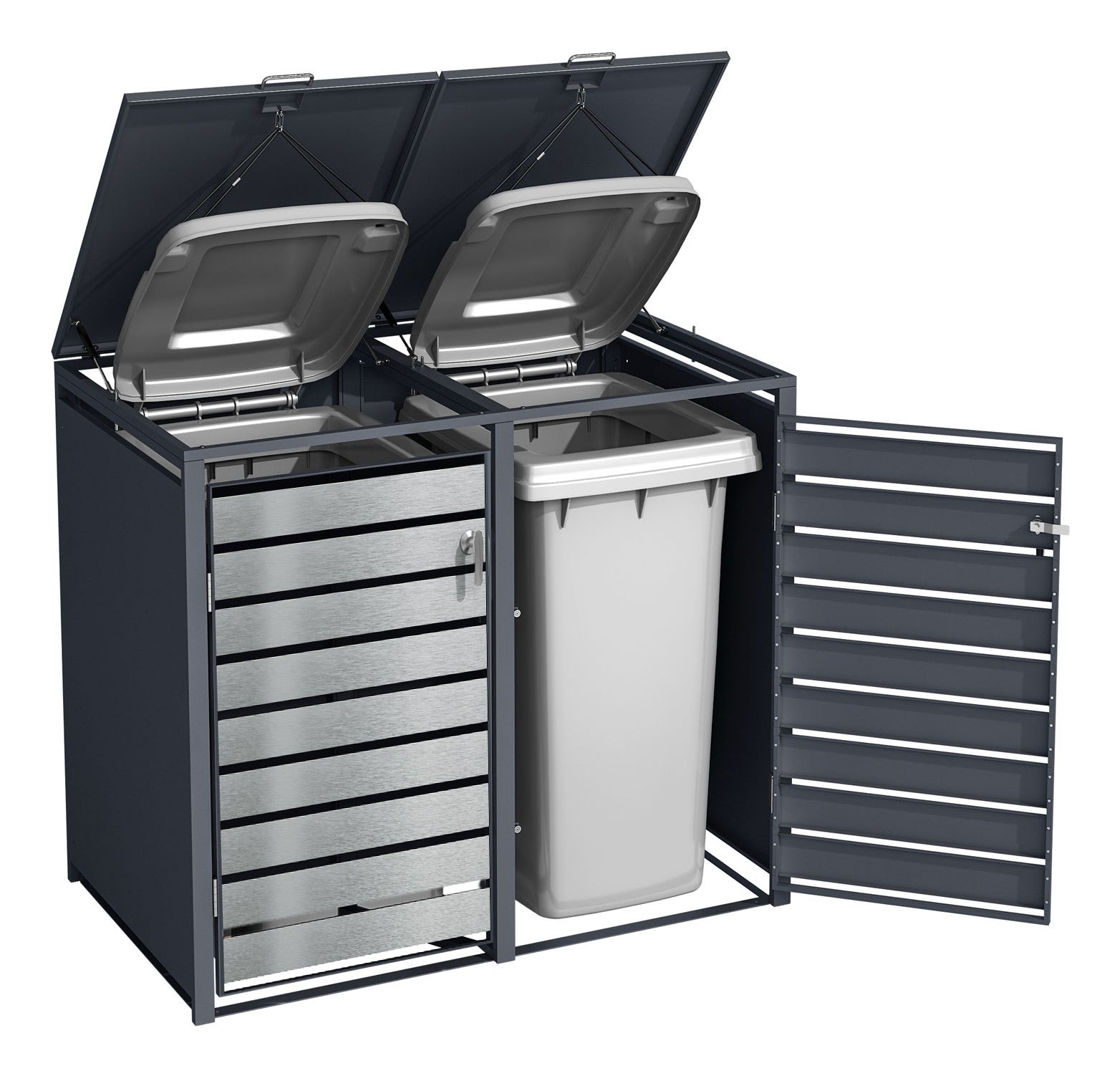 Phoenix Safe Co. Müllcontainer GB2213ASK – Stahl – Anthrazit/Silber – Soft-Close – 132 × 80 × 116 cm