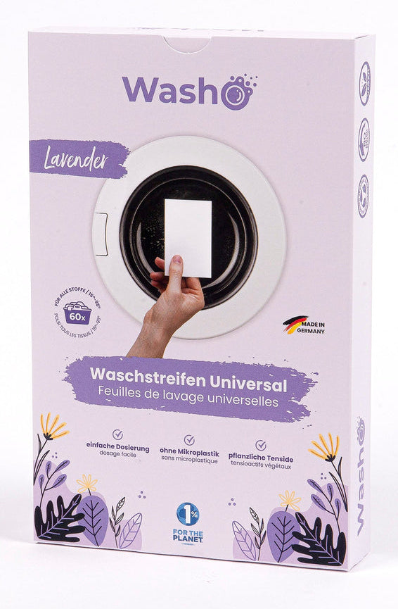 Washo Waschstreifen für Universal – Lavendel – 60 Streifen – biologisch abbaubar