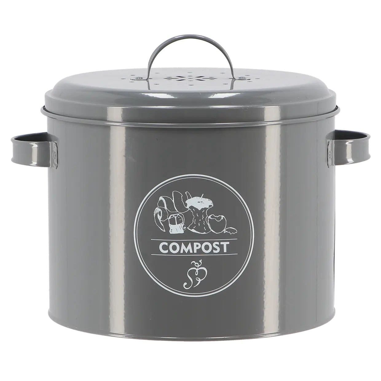 Esschert Design Komposteimer C2140 – 6,3 l – Stahl, rund – Anthrazit – mit Filter