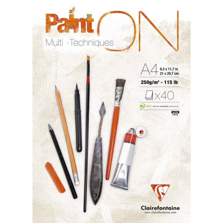 Clairefontaine Paint'ON Zeichenblock – A4 – 250 g/m² – geleimt – 40 Blatt, weiss, gekörnt