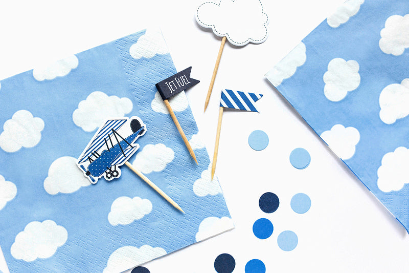 PartyDeco Servietten Flugzeug Wolken – blau/weiss – 33 × 33 cm, 3-lagig – 20 Stück