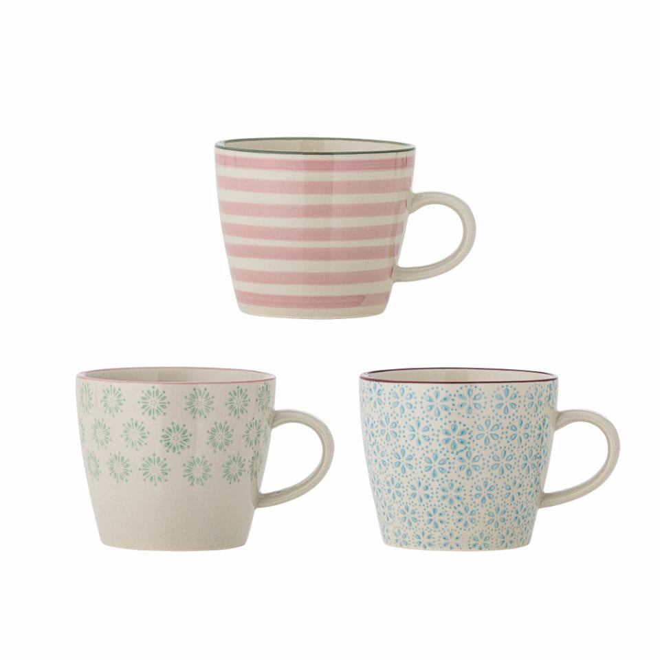 Bloomingville Tassen Patrizia – 3er Set, 300 ml, Ø 9,5 cm, Steingut, spülmaschinenfest