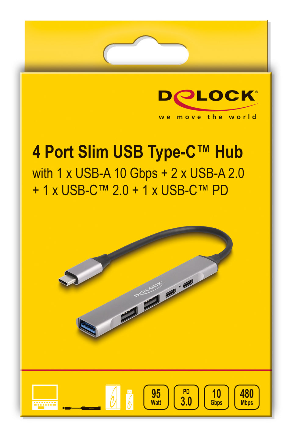 DeLOCK 64298 USB-Hub – USB-C, 2× USB-A, 95 W PD, für Windows/Mac/ChromeOS