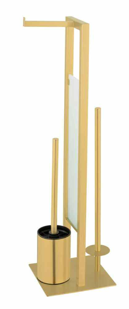 WENKO WC-Bürstenset – Edelstahl, Glas, Gold, bodenstehend, Kopf austauschbar