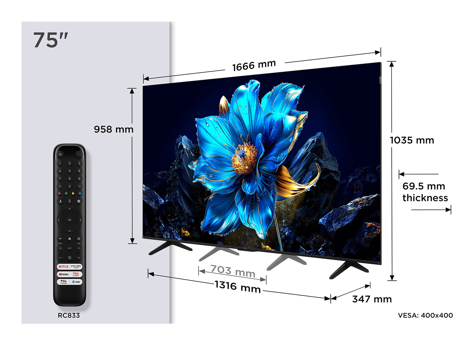TCL 75P7K – 75" QLED UHD 4K, Google TV, Dolby Vision (2025)