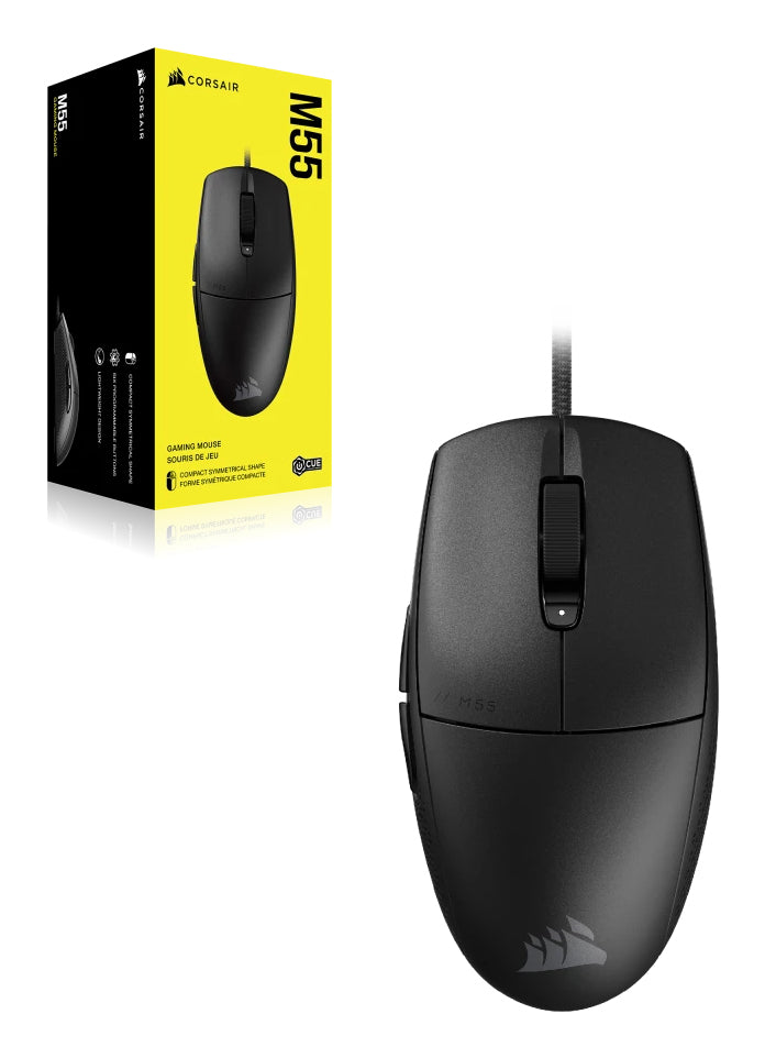 Corsair M55 Gaming-Maus – kabelgebunden, USB-A, 16'000 dpi, 6 Tasten, beidhändig, RGB-Beleuchtung, schwarz