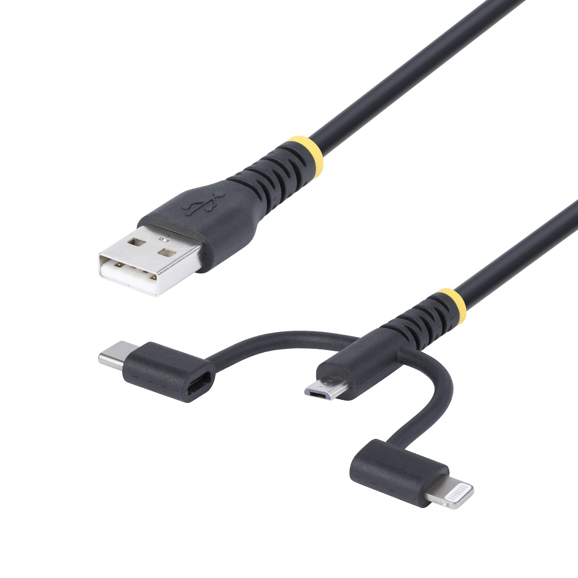 StarTech.com USB-Kabel – USB-A auf Micro-USB/Lightning/USB-C – USB 2.0 (480 Mbit/s) – 1 m – TPE-Mantel – Schwarz