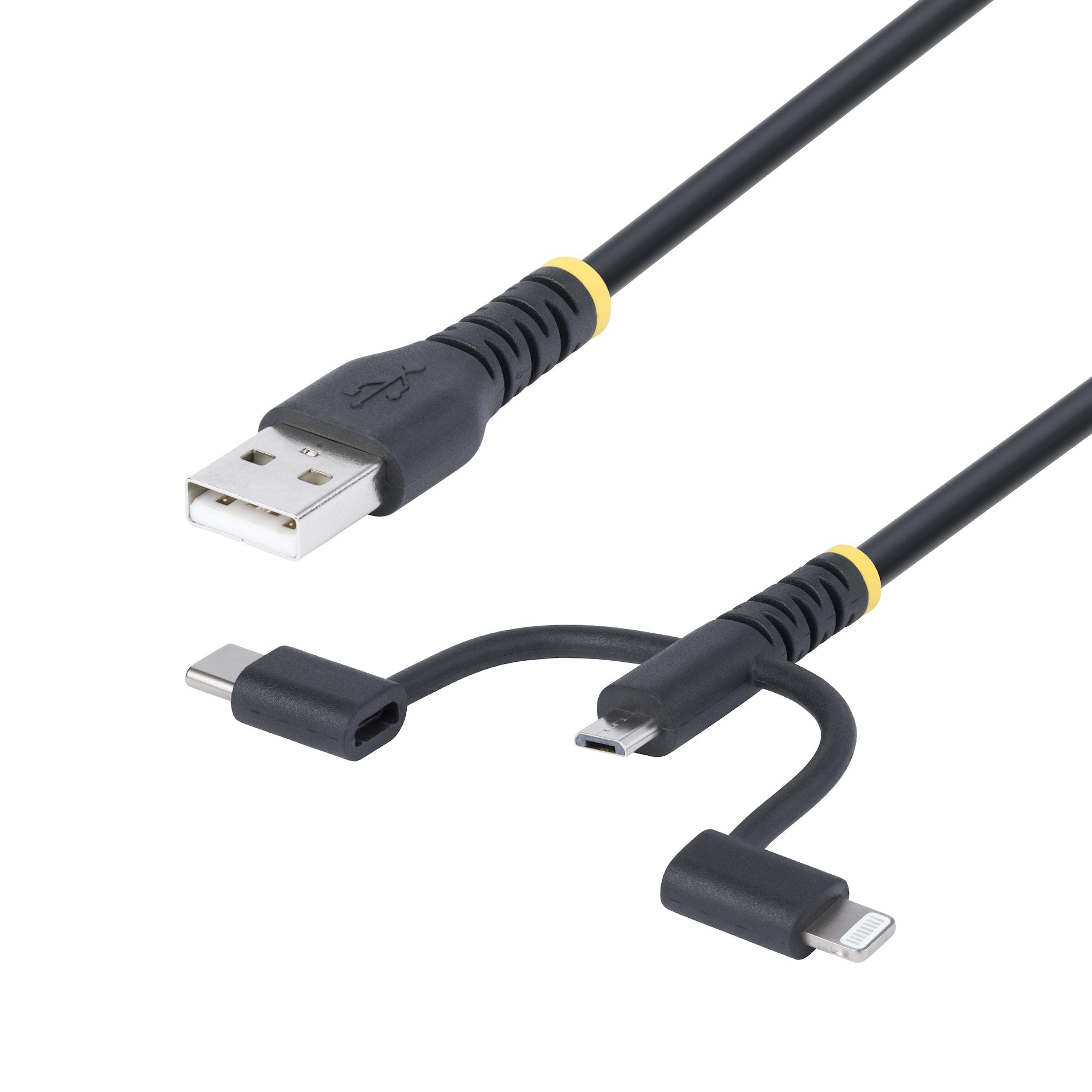 StarTech.com USB-Kabel – USB-A auf Micro-USB/Lightning/USB-C – USB 2.0 (480 Mbit/s) – 1 m – TPE-Mantel – Schwarz