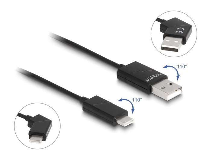 DeLOCK USB-A auf USB-C Kabel – USB 2.0 (480 Mbit/s) – 1,2 m – PD 60 W – Schwarz