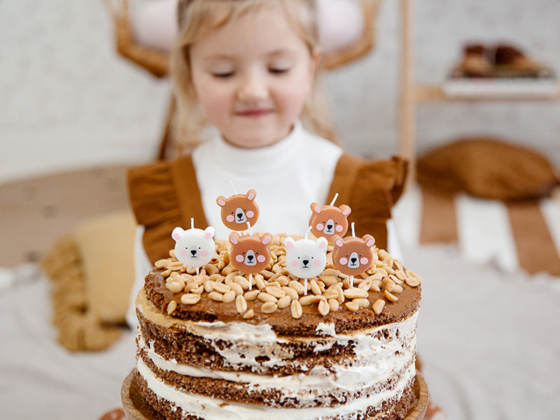 PartyDeco Geburtstagskerzen Teddybär – Mehrfarbig – 3 cm – 6 Stk