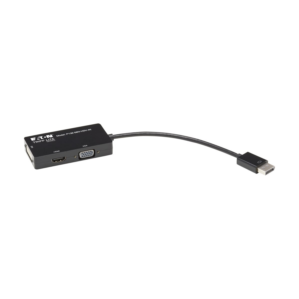 Tripp Lite P136-06N-HDV-4K Adapter DisplayPort zu VGA/DVI/HDMI – 4K (3840 × 2160) @ 30 Hz, DP 1.2 – Schwarz