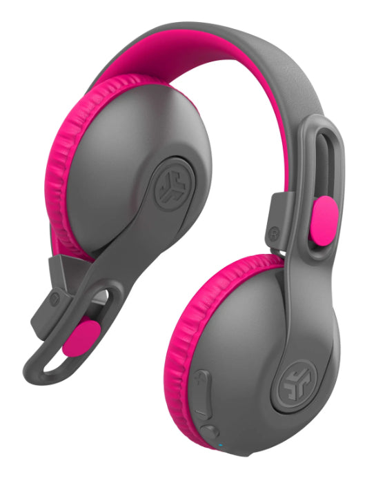 JLab JBuddies Studio2 Kinderkopfhörer – On-Ear, Kabel + BT, 85 dB Lautstärke-Limit, Grau/Pink