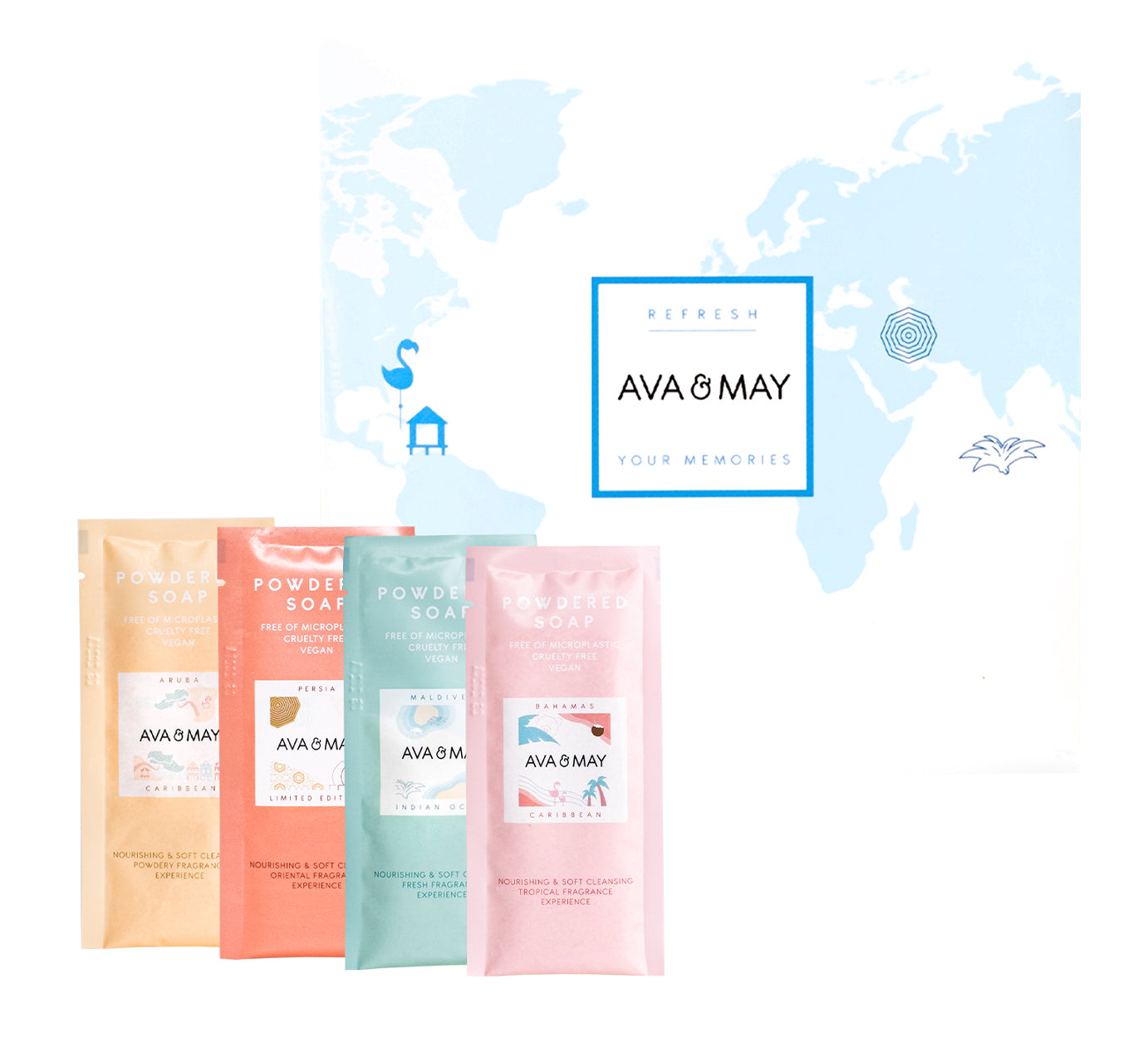 AVA & MAY Seifenpulver-Set – 4-teilig, gemischt, 60 g, Nachfüllbeutel