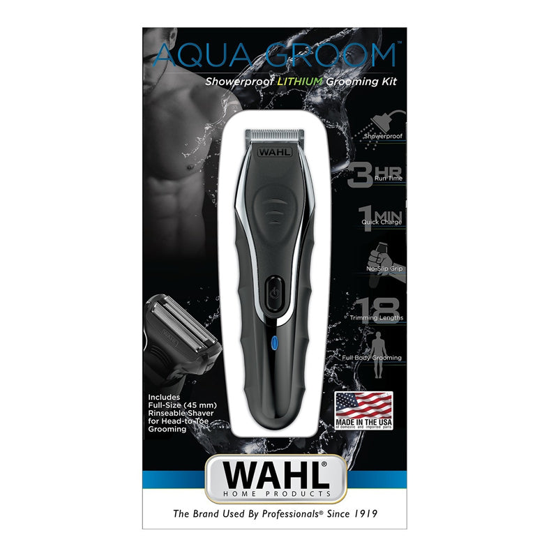 Wahl Haar- und Bartschneider Aqua Groom – Li‑Ion Akku, 180 min – Nass & Trocken – Silber