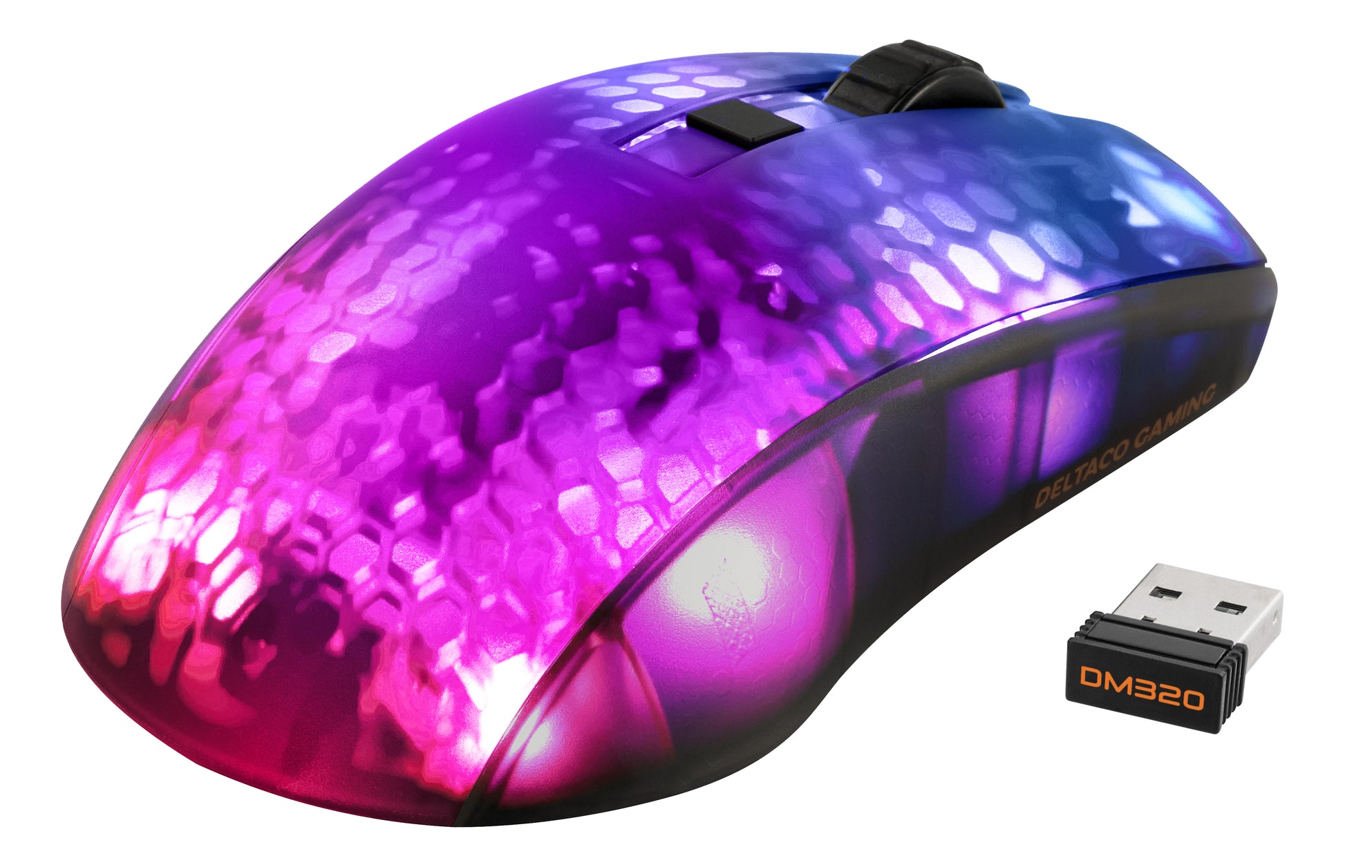 Deltaco Gaming DM320 – Gaming-Maus – Kabellos (2,4 GHz), 10000 DPI, RGB-Beleuchtung, rechts, Schwarz