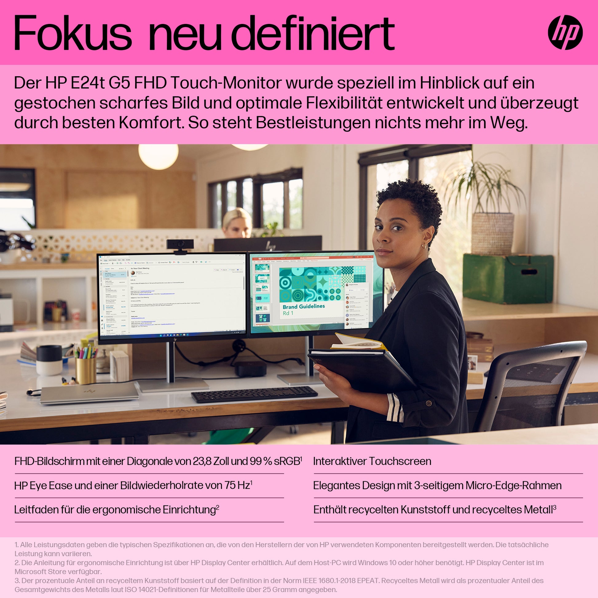 HP E24t G5 – Monitor, 23,8", 1920 × 1080 (Full HD), Touch, Schwarz