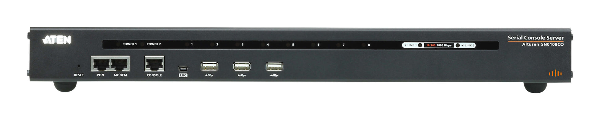 ATEN SN0108CO – Serieller Konsolenserver – 8×RJ45, 3×USB 2.0, Dual-LAN, Dual-Strom, für Cisco Switches, Schwarz