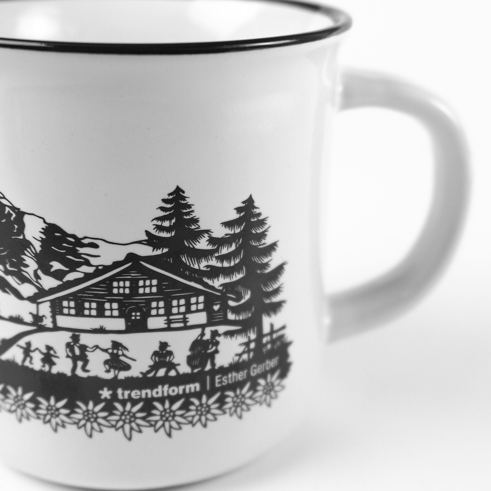 Trendform Tasse SWISS TRADITION – 350 ml, Ø 9 cm, H 9,3 cm, Keramik, Schwarz/Weiss, spülmaschinenfest