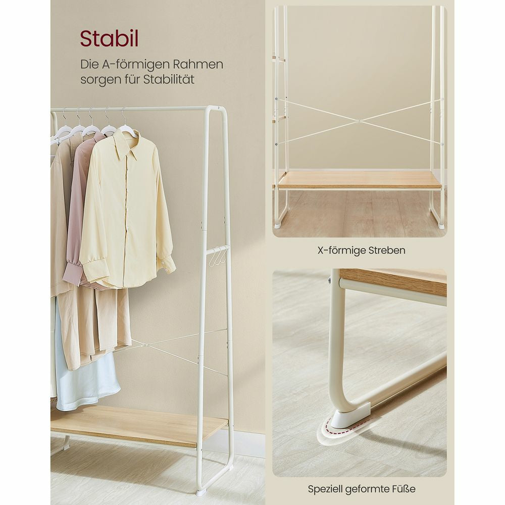Vasagle Garderobe mit Schuhregal – 6 Haken, Stahl/Spanplatte, Braun/Natur, 120 × 45 × 160 cm