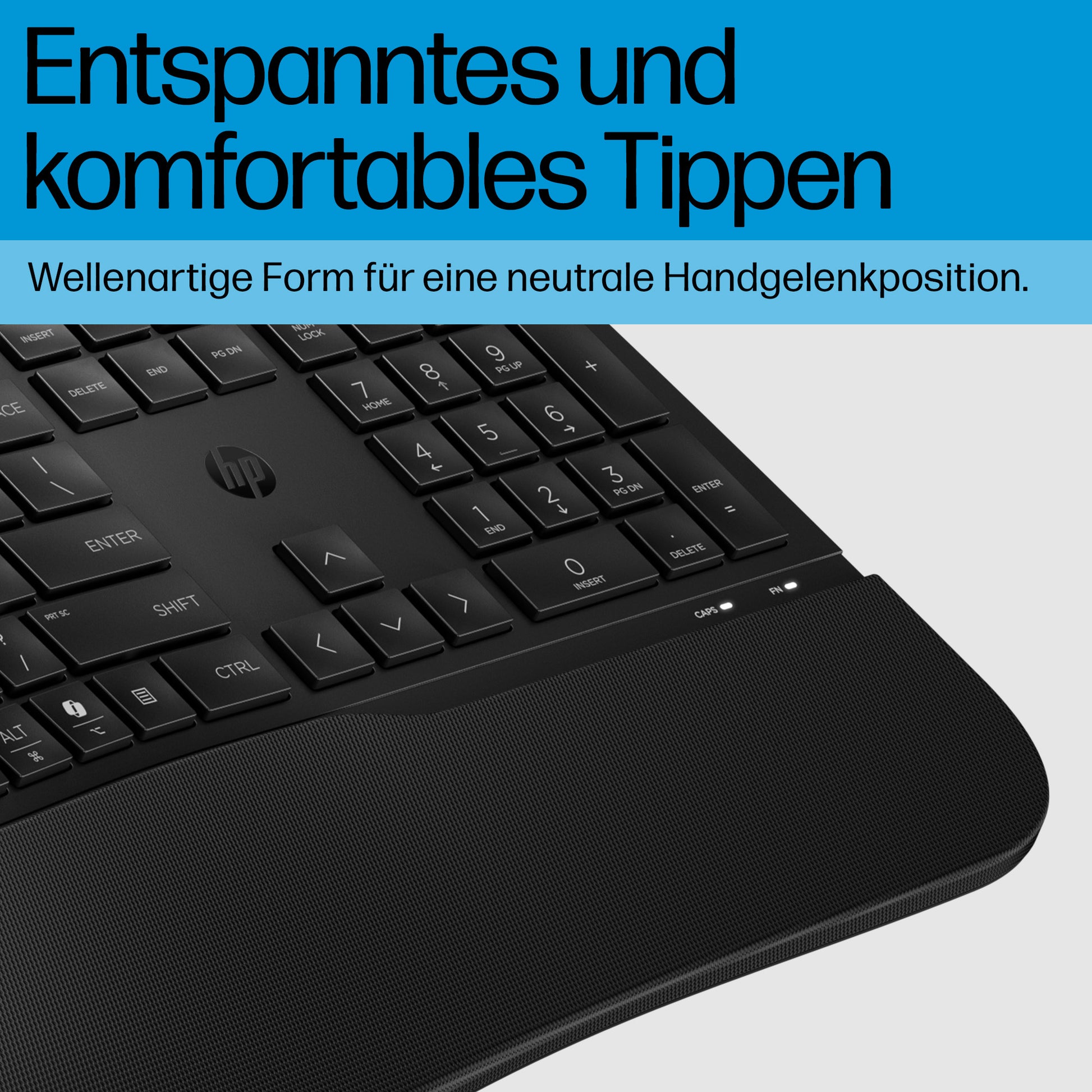 HP 485 Comfort – Tastatur – Membran, kabelgebunden – USB-A – mit Handgelenkauflage – schwarz
