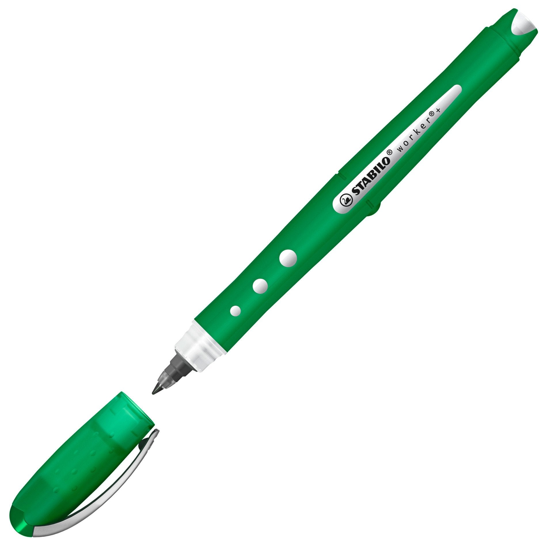 STABILO worker+ colorful – Tintenroller, mit Kappe, 0,5 mm, grün, für Linkshänder