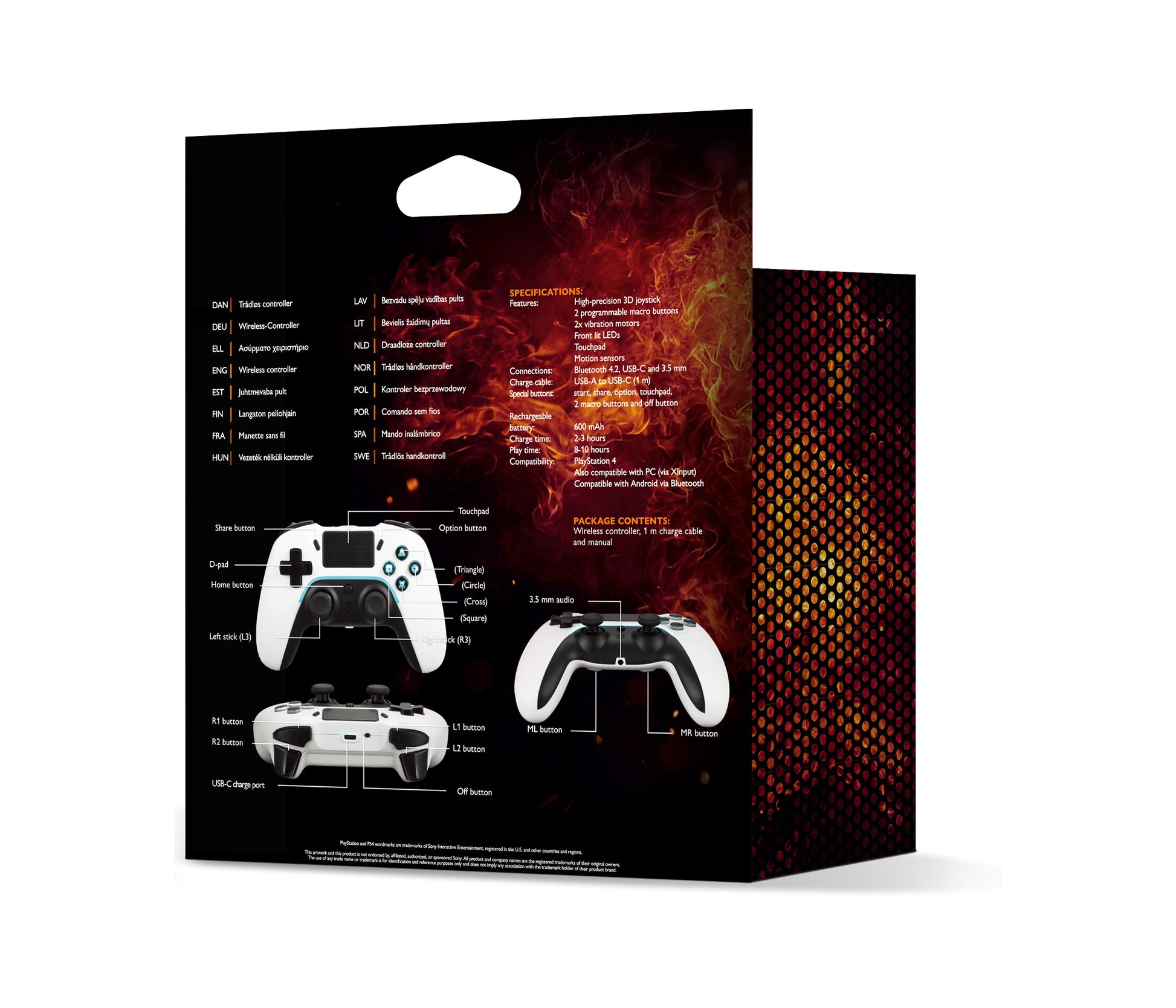 Deltaco Gaming GAM-139-W – Gamepad – USB (USB Typ-C) + Bluetooth 4,2, für PS4 & PC