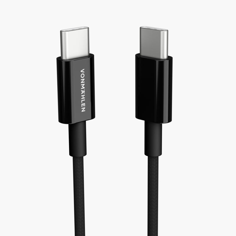 Vonmählen USB-C auf USB-C Kabel – USB 2.0 (480 Mbit/s) – 2 m – PD 60 W – abgewinkelt, Nylon – Schwarz