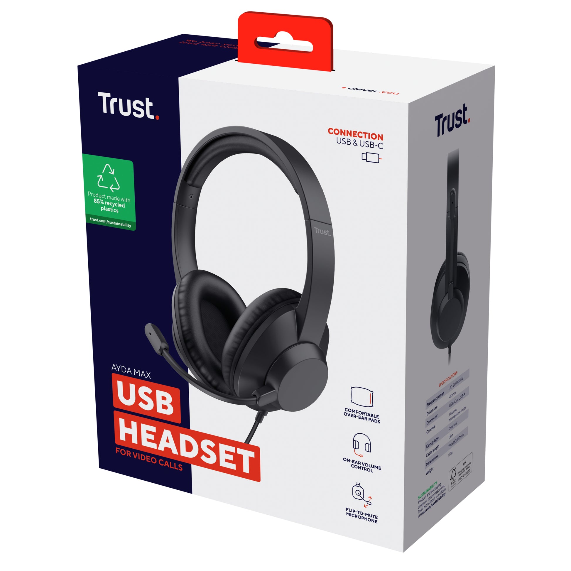 Trust Ayda Max – Duo Headset – USB‑A – Stummschaltung, On-Ear-Bedienelemente – Schwarz