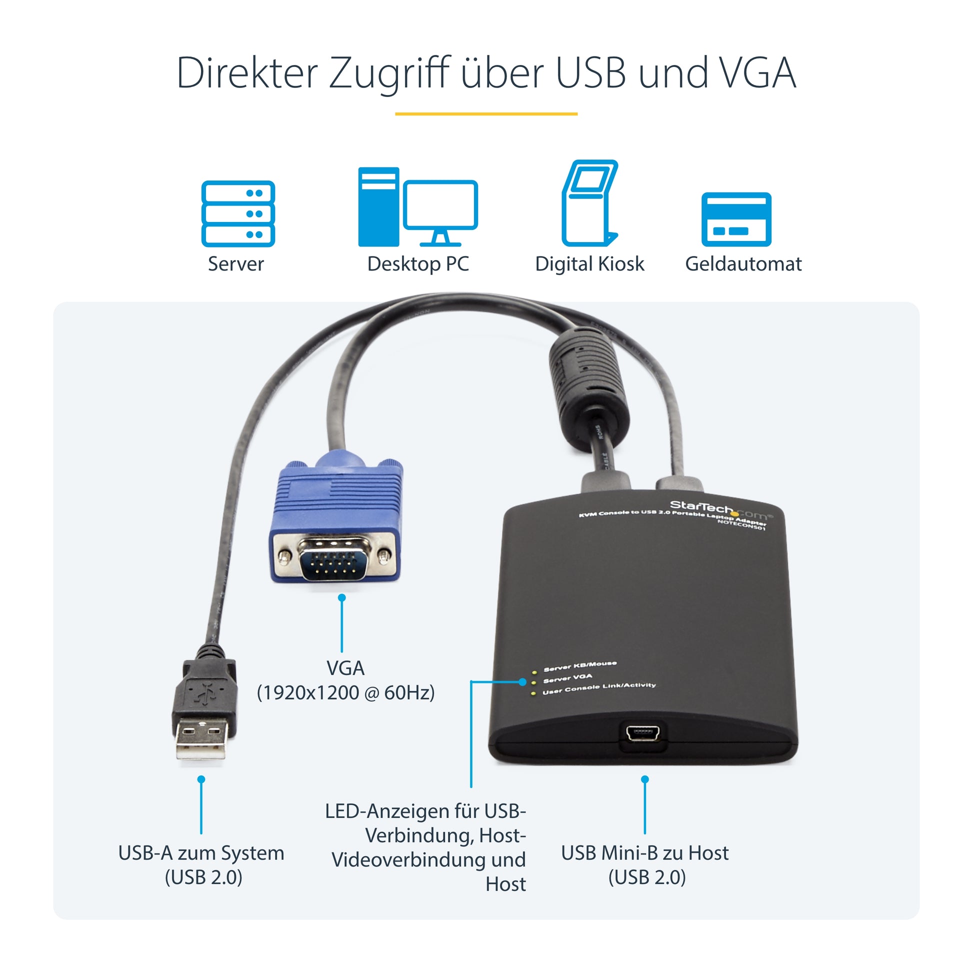 StarTech.com USB-Extender (KVM Crash-Cart Adapter) – VGA, USB 2.0, USB Mini-B/USB A, PS/2 – für Laptop