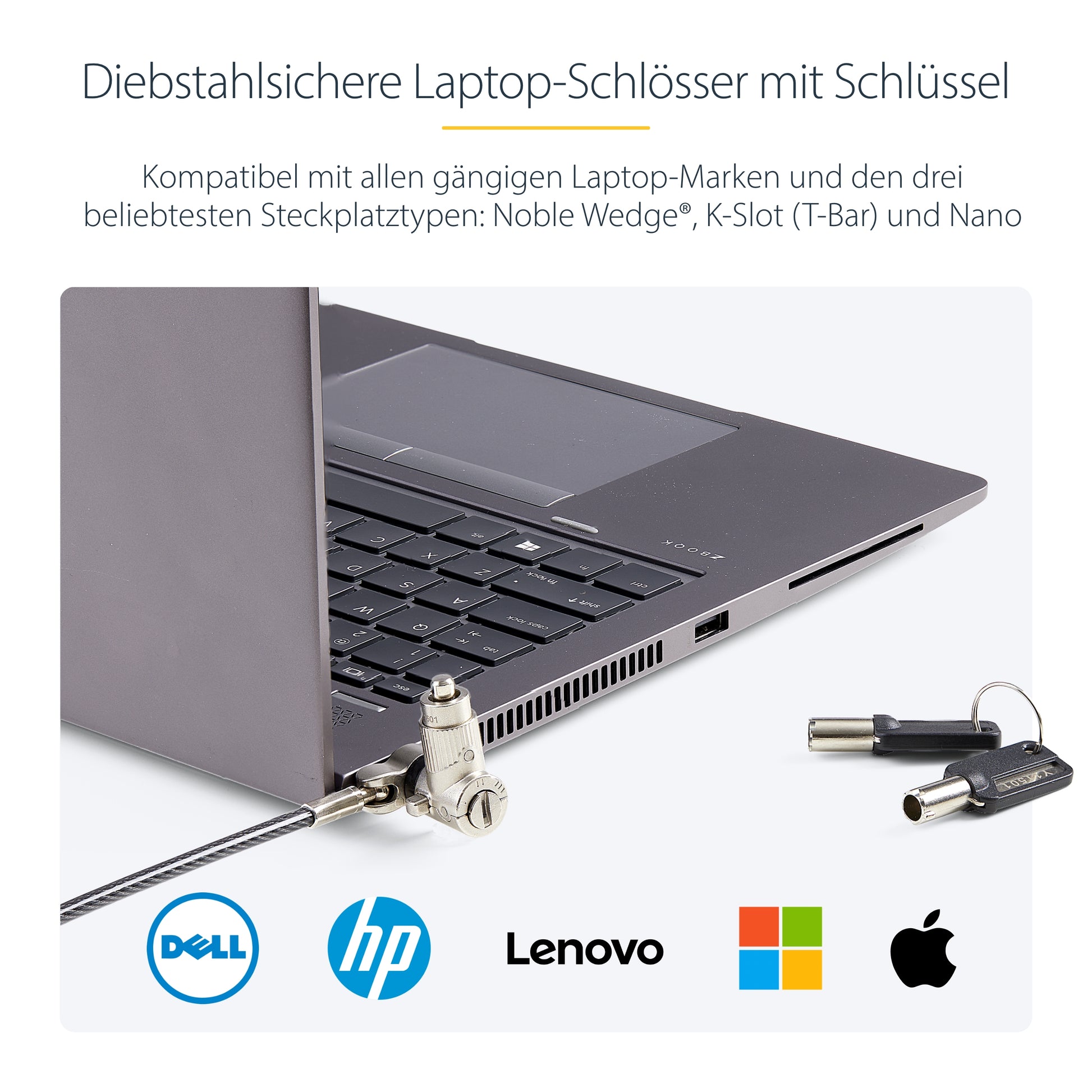 StarTech.com Kabelschloss, 25er Pack – für Notebook (Kensington/Nano/K-Slot) – 2 m, 2 Schlüssel