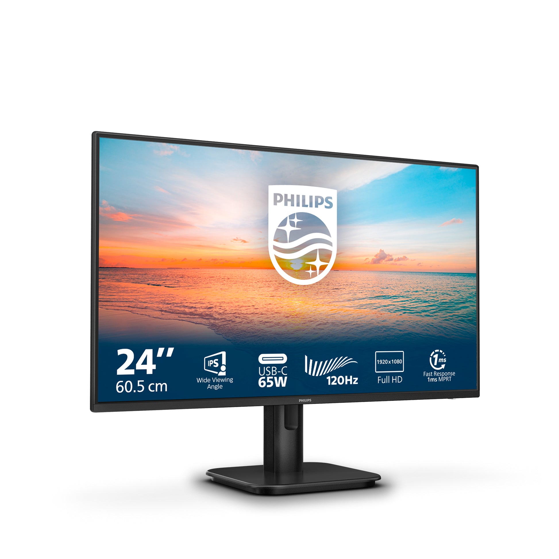 Philips 24E1N1300A/00 – Monitor, 23,8", IPS, 100 Hz, 250 cd/m², USB-C, Lautsprecher, VESA 100 × 100, Schwarz