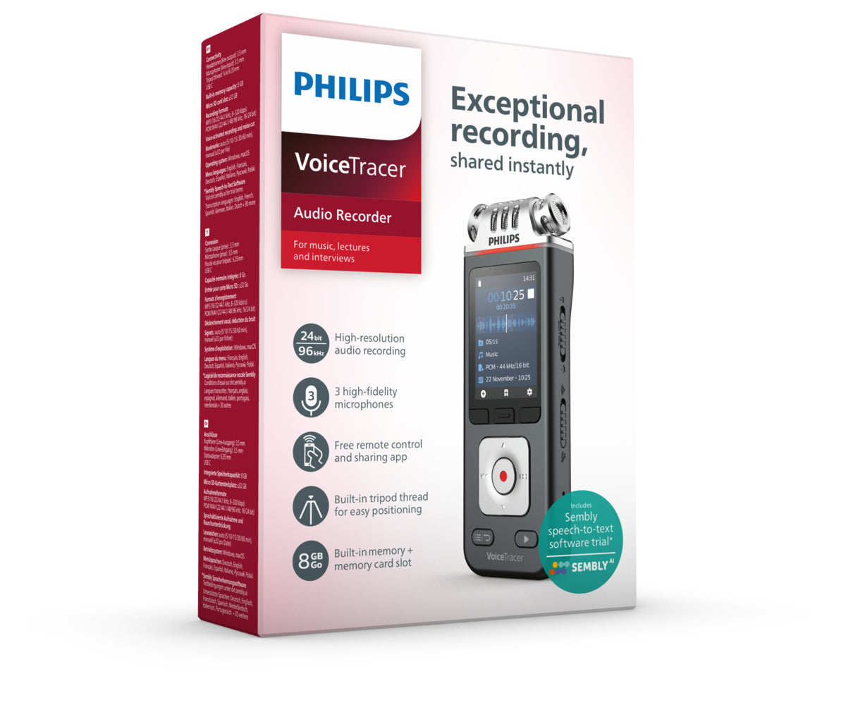 Philips VoiceTracer DVT6115 – Digitales Diktiergerät – 8 GB, 36 h – Silber
