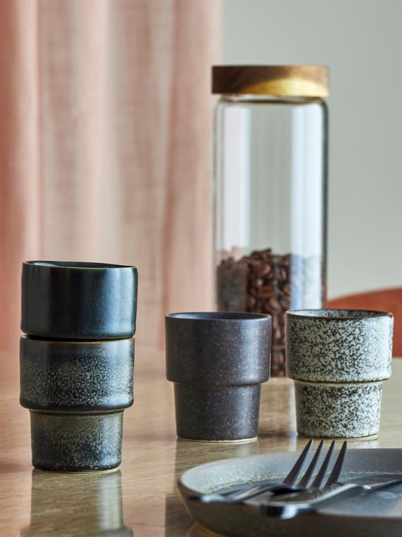Bloomingville Ewan Espressotasse – 4er Set, 75 ml, Ø 6 cm, Steinzeug, Braun/Schwarz, spülmaschinenfest