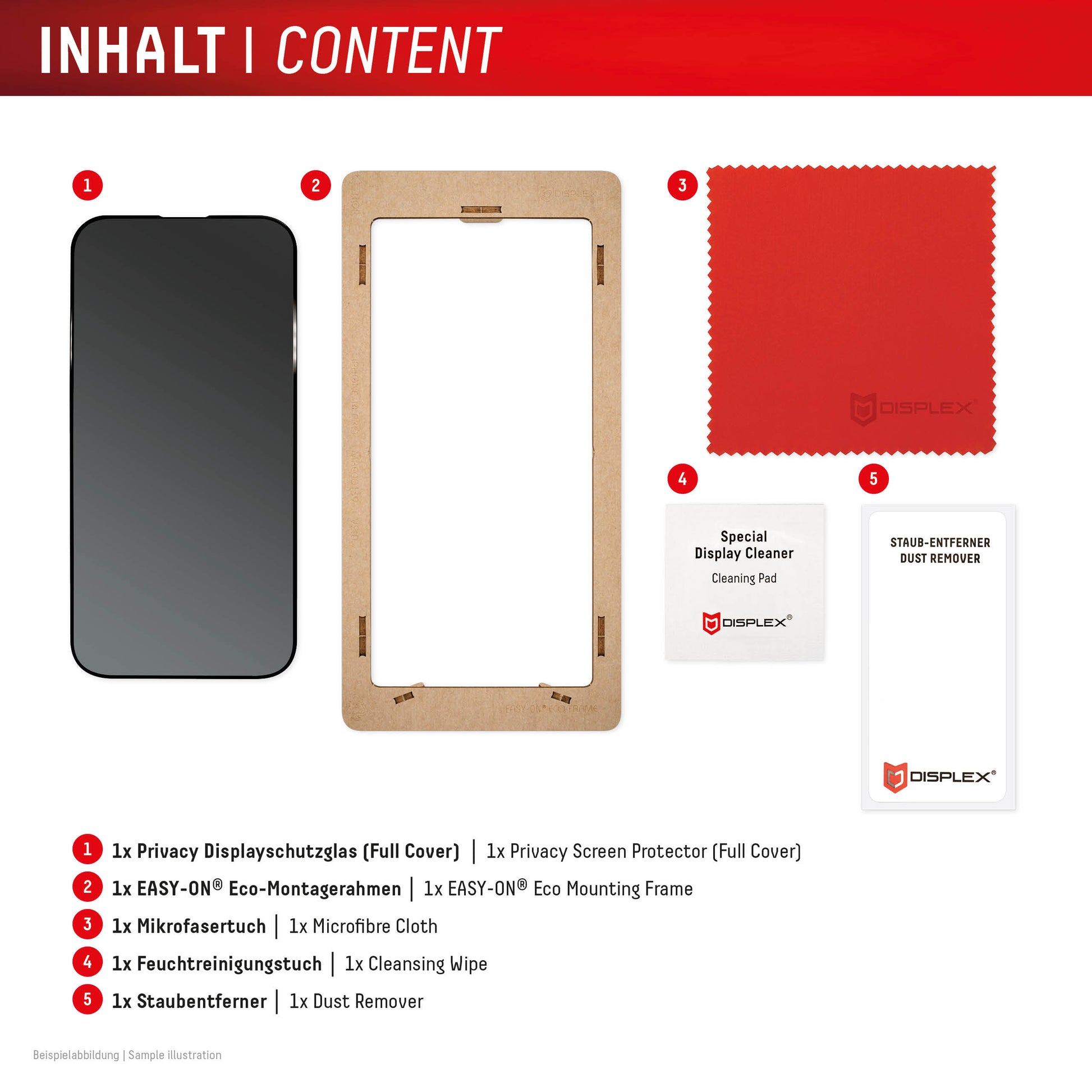 Displex Privacy-Filter (Panzerglas), Full Cover – für iPhone 16 Pro Max – mit Applikator