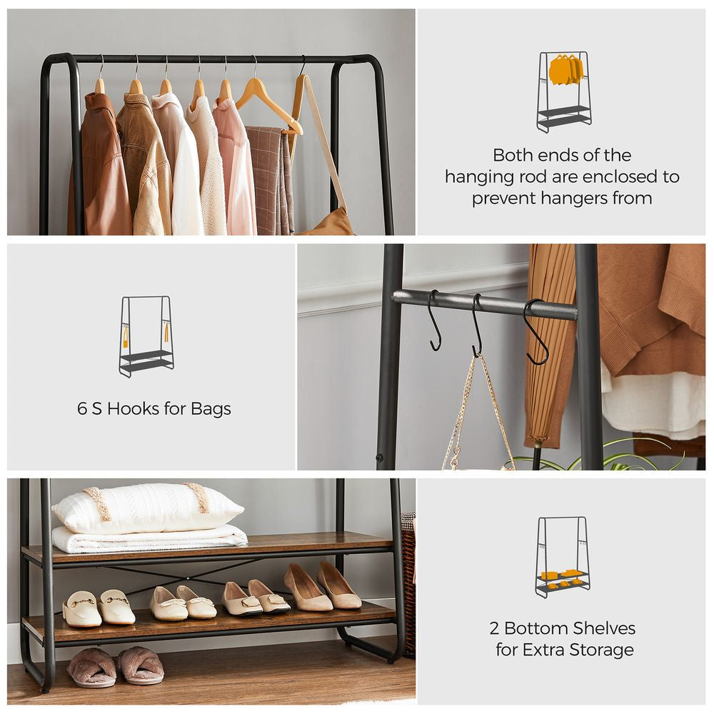 Vasagle Garderobenständer – 6 Haken, Stahl/Spanplatte, Schwarz/Braun, 100 × 45 × 160 cm