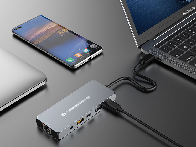 Conceptronic DONN22G Dockingstation – USB-C, 1× HDMI, 1× USB-A, 2× USB-C, 100 W PD, 2.5GbE