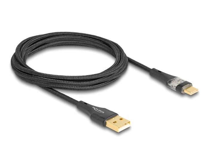 DeLOCK USB-A auf USB-C Kabel – USB 2.0 (480 Mbit/s) – 2 m – PD 60 W – Textilmantel – Schwarz