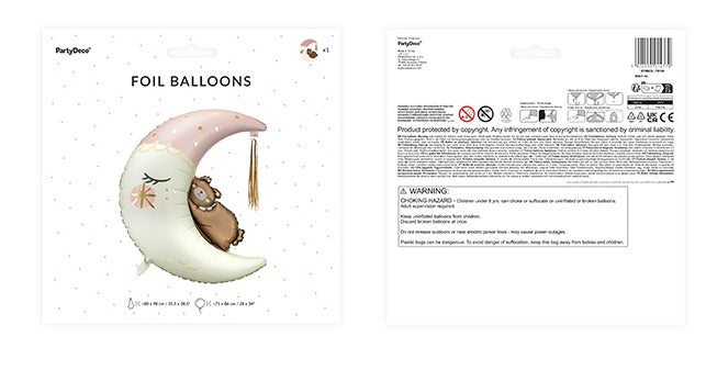 PartyDeco Folienballon Teddybär auf dem Mond – mehrfarbig – 71 × 86 cm – Folie – 1 Stk