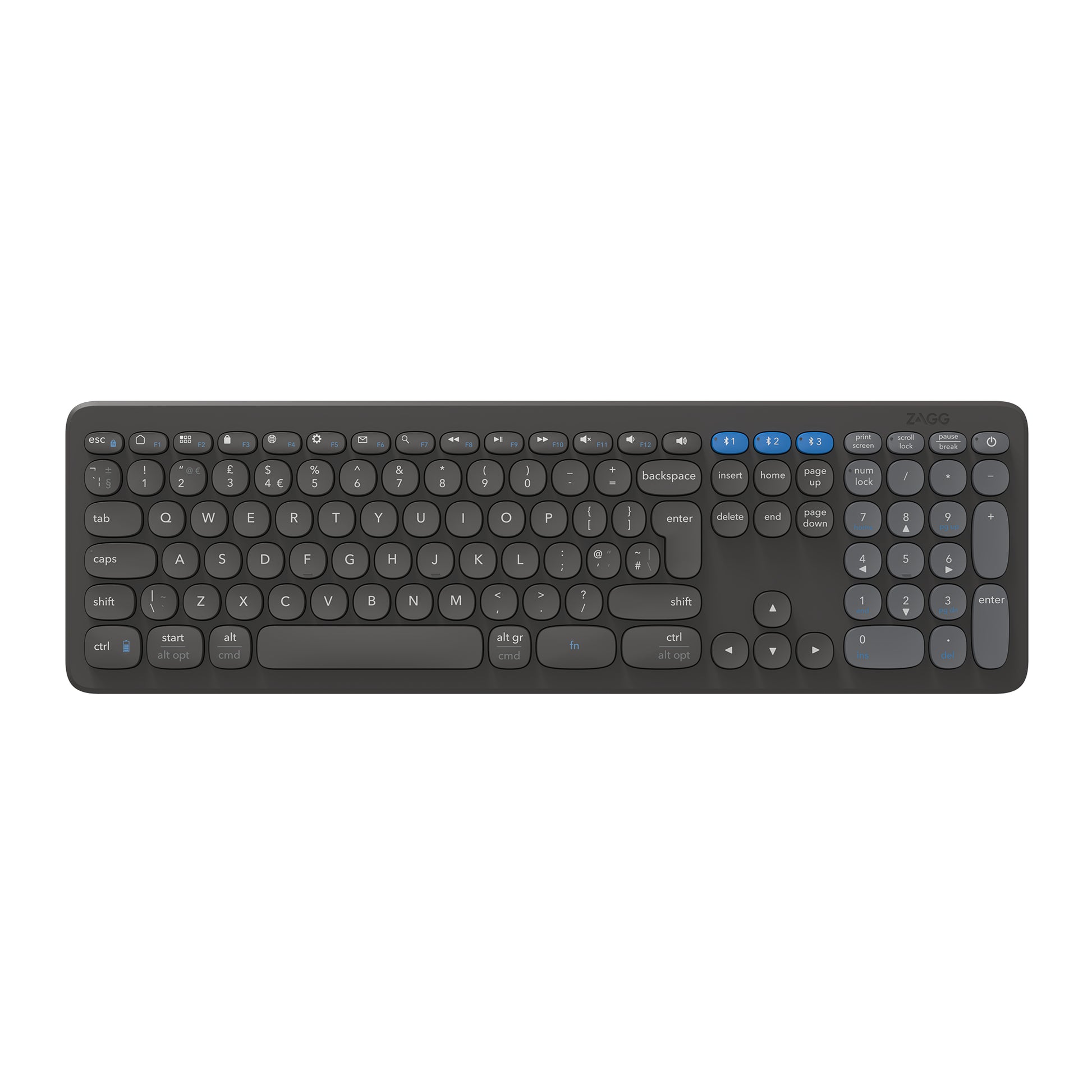 ZAGG Pro Tastatur 17 – Tastatur, UK-Layout (EN), Fullsize (mit Ziffernblock), Dunkelgrau