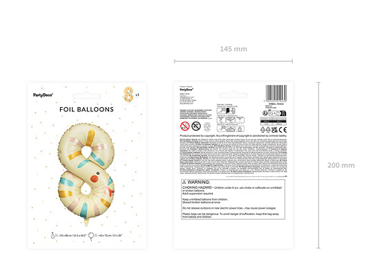PartyDeco Folienballon – Zahl 8 (Schlange) – 55 × 88 cm – Folie, mehrfarbig