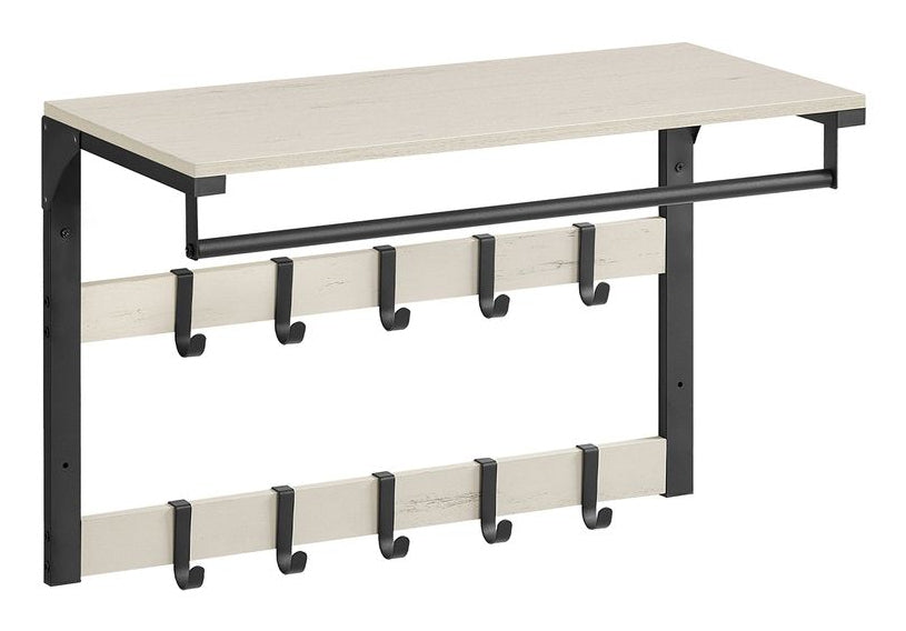 Vasagle Wandgarderobe – 10 Haken, mit Ablage, Stahl/Spanplatte, Schwarz/Weiss, 65 × 30 × 42 cm