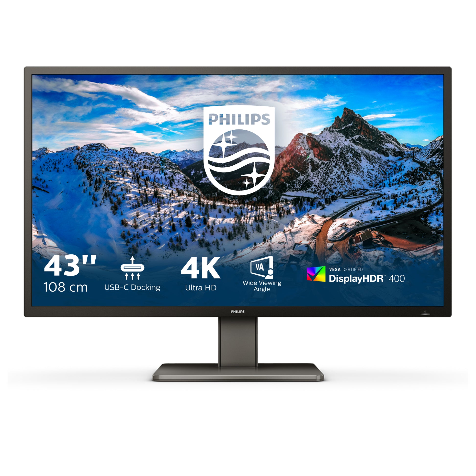 Philips 439P1/00 – Monitor, 42,5", VA, 60 Hz, 400 cd/m², 2× USB-C, KVM, VESA 200 × 200, Schwarz