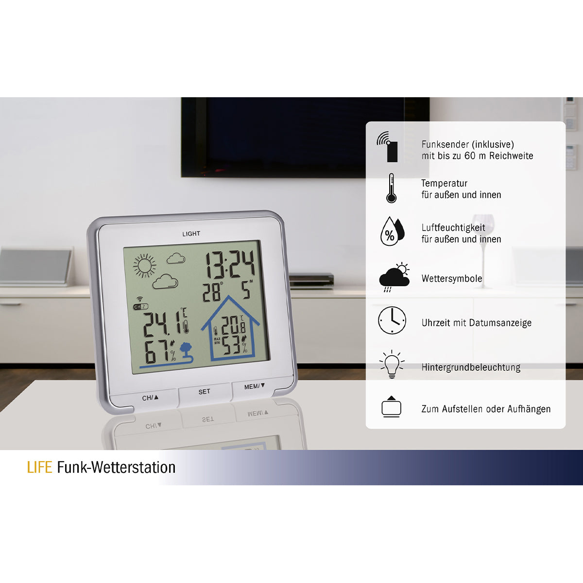 TFA-Dostmann LIFE Temperatur-/Feuchtesensor – Kabellos, −30–70 °C, 20–95 %, Innen/Aussen