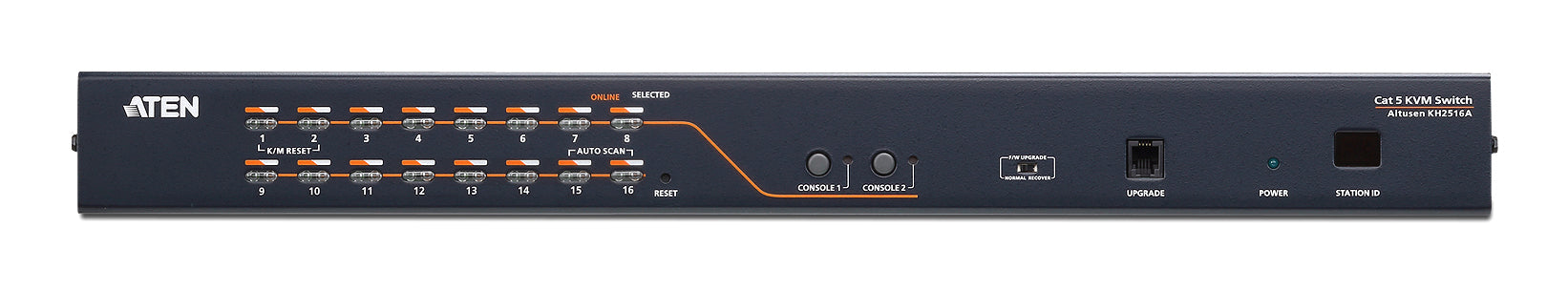 ATEN KH2516A – KVM-Switch Cat 5 – 16×RJ45, 2 Konsolen, DisplayPort/HDMI/DVI/VGA, Schwarz, 19" Rack