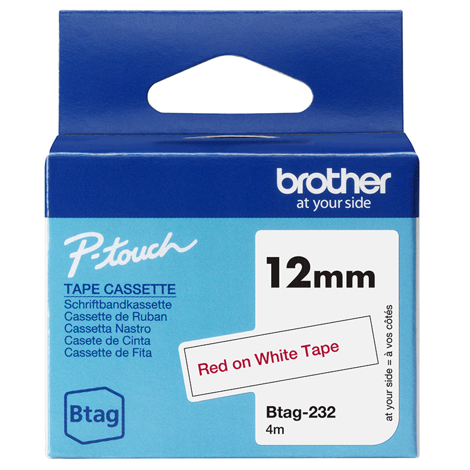 Brother Schriftband – 12 mm × 4 m, weiss, rot