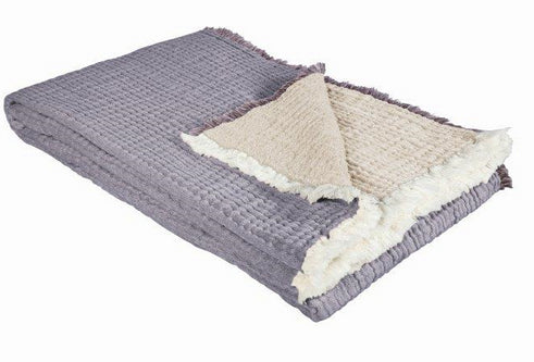 Eskimo Wohndecke Nora – 130 × 200 cm, Baumwolle, Pflaume-Beige
