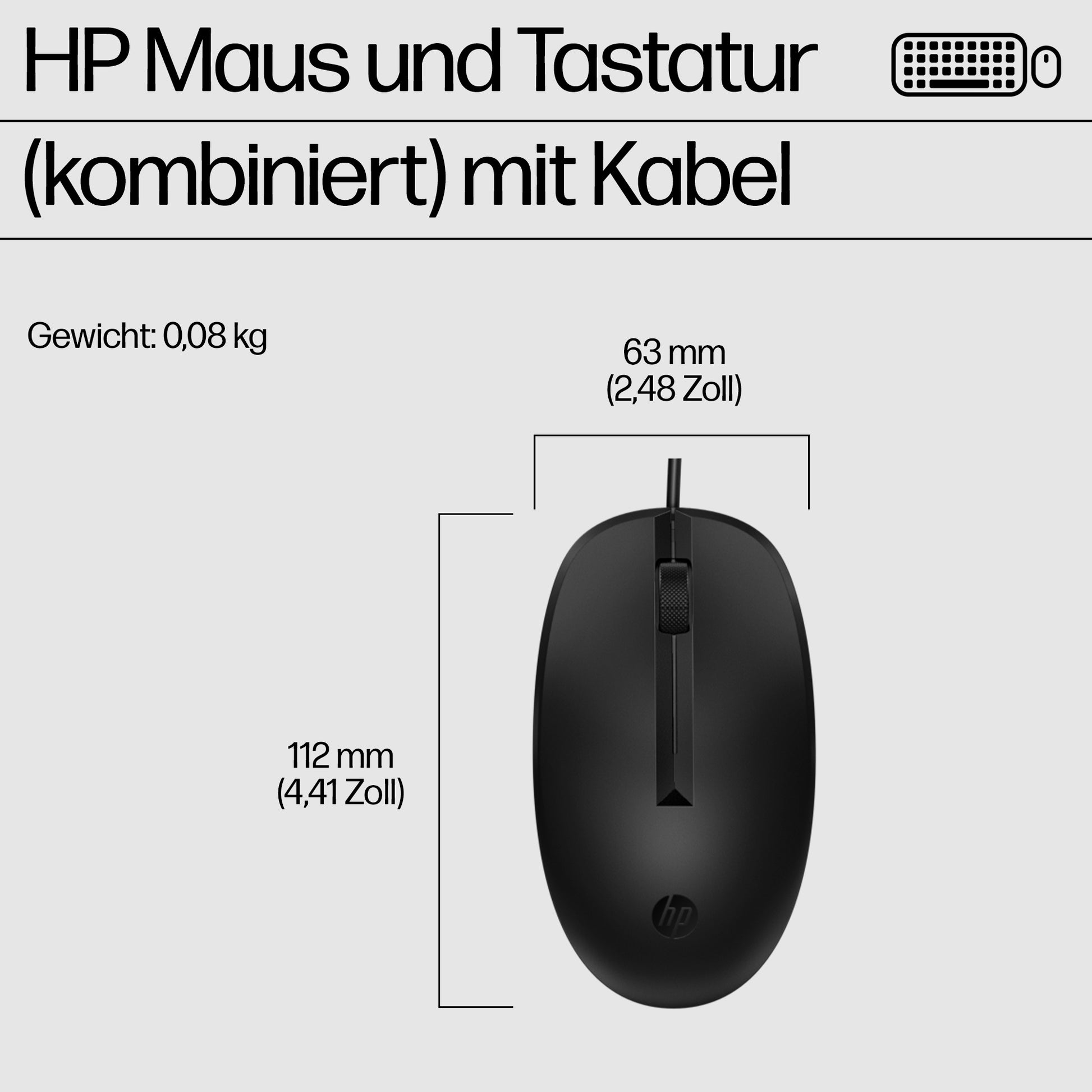 HP 225 Wired MSE & KB G2 – Tastatur- und Maus-Set – USB (kabelgebunden), Full-Size, Schwarz