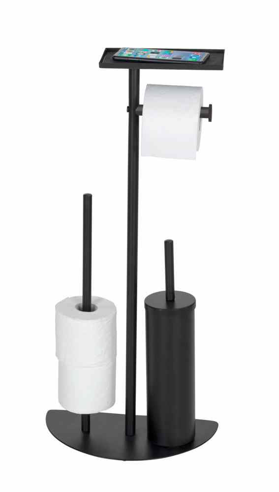 Wenko – WC-Bürstenset – Stahl, Schwarz, mit Papierhalter, H 72 cm, Ø 7,5 cm