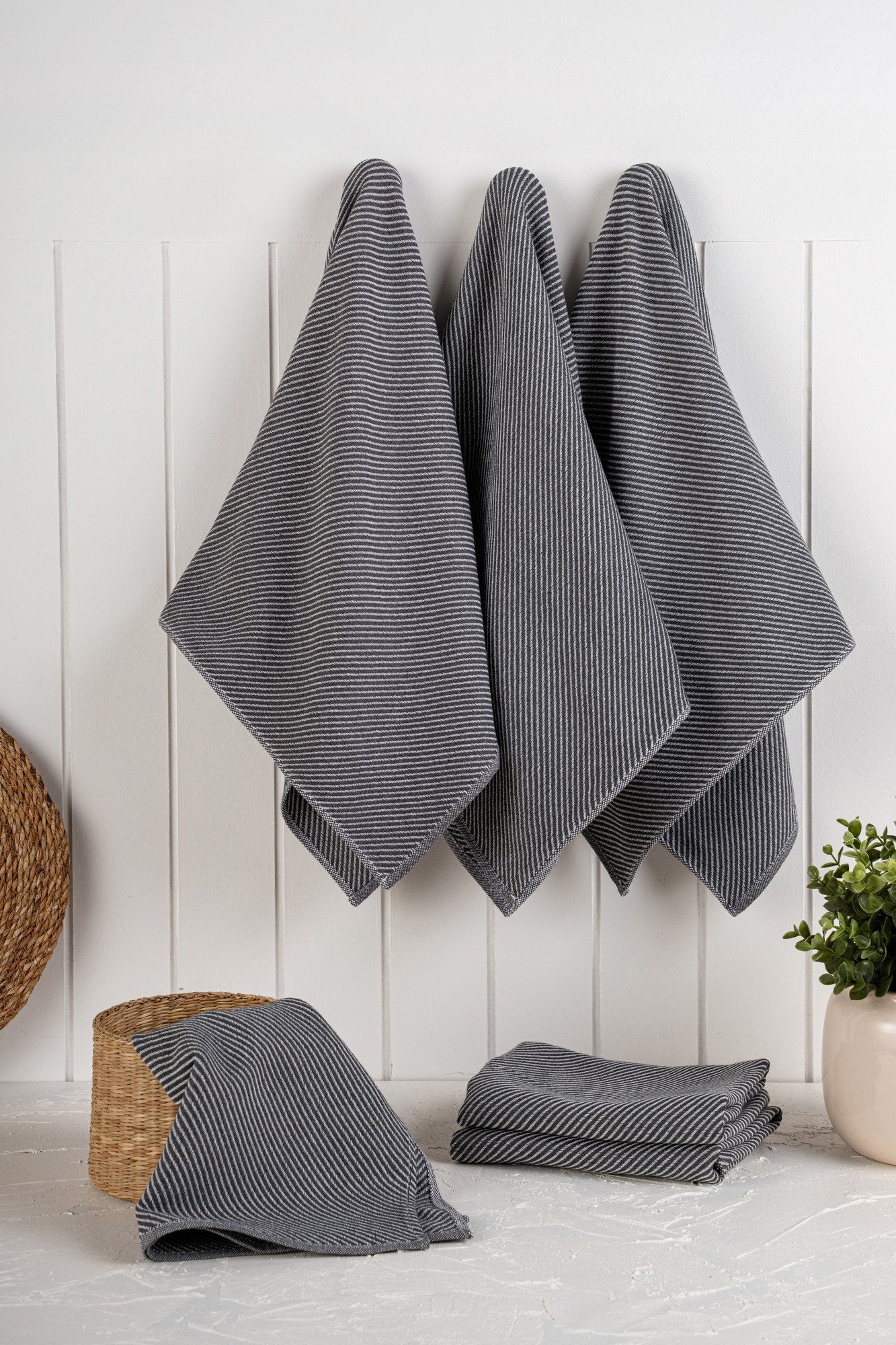 Hermia Geschirrtuch – Anthrazit – 43 × 76 cm – Baumwolle, Polyester – 6er-Set