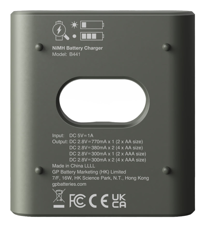 GP Batteries B421 Batterieladegerät 4× – für NiMH AA – inkl. 4× AA 2100 mAh, USB, grau